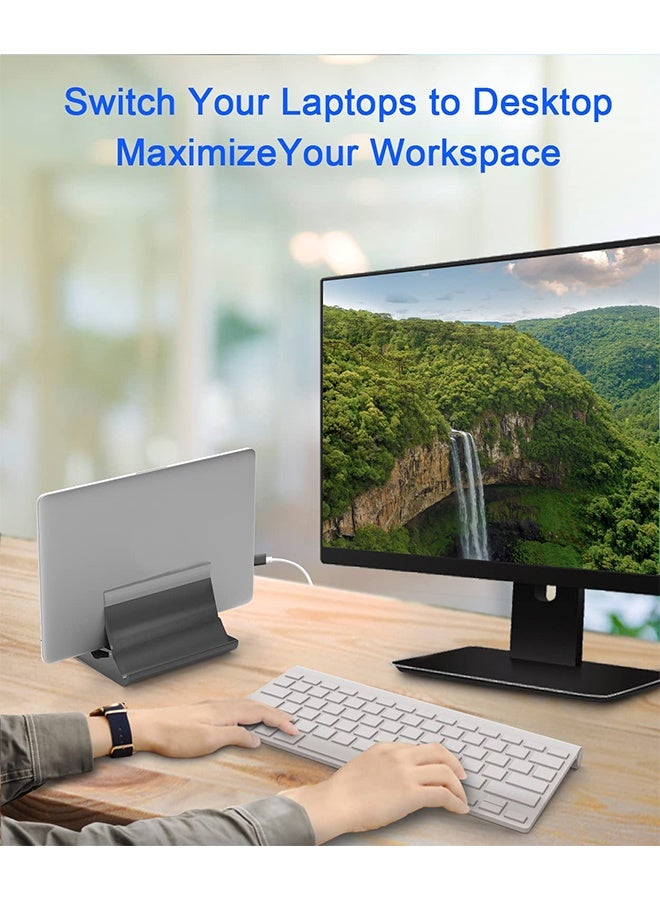 fantasize Vertical Laptop Stand, 4 in 1 Laptop Stand with Gravity Locking Laptop Holder Dock for Table Desktop Organizer and Desk Storage, Fits All MacBook, iPad, Dell, Gaming Laptops, Gray - Image 3